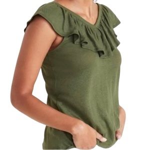 EUC Old Navy Linen Ruffle Olive Green Top [Size: XXL]